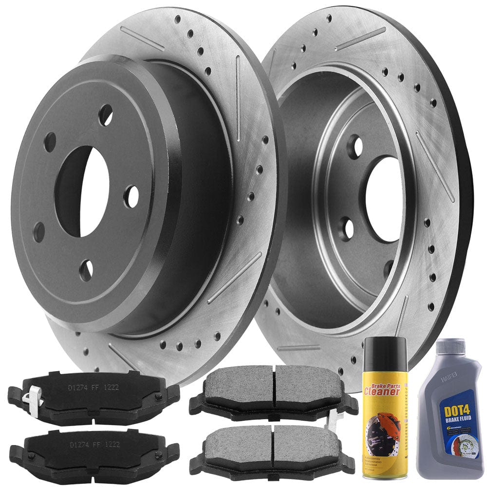 MotorbyMotor Rear Brake Rotors 316mm Drilled & Slotted Design Brake Rotor & Brake Pad kit Including CLEANER DOT4 FLUID Fits for Jeep Wrangler 2007 - 2017, Jeep Wrangler JK 2018-All Models
