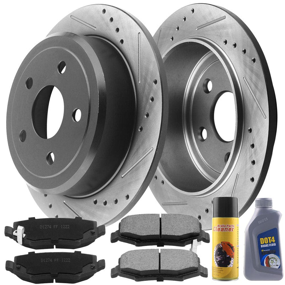 MotorbyMotor Rear Brake Rotors 316mm Drilled & Slotted Design Brake Rotor & Brake Pad kit Including CLEANER DOT4 FLUID Fits for Jeep Wrangler 2007 - 2017, Jeep Wrangler JK 2018-All Models