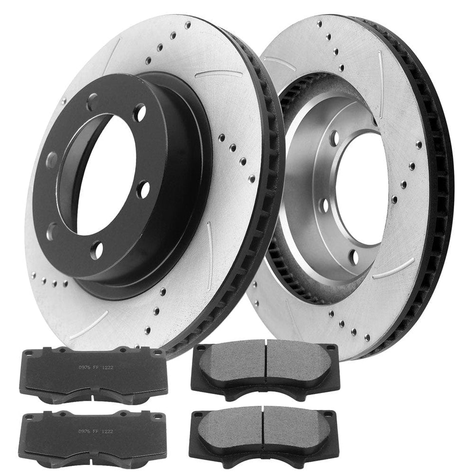 Front Drilled & Slotted Disc Brake Rotors + Ceramic Pads Fits for 2003-2009 Toyota 4Runner, 2005-2020 Toyota Tacoma, 2007-2014 Toyota FJ Cruiser