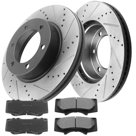 Motorbymotor Front Brake Rotors 319mm Drilled & Slotted Design Brake Rotor & Brake Pad kit Including CLEANER DOT4 FLUID Fits for Toyota Tundra,Toyota Sequoia,Toyota Sequoia