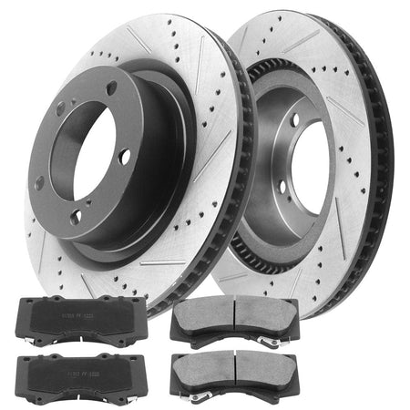 Front Drilled & Slotted Disc Brake Rotors + Ceramic Pads Fits for 17-19 Lexus LX570, 16-20 Toyota Land Cruiser, 08-20 Toyota Sequoia, 07-20 Toyota Tundra