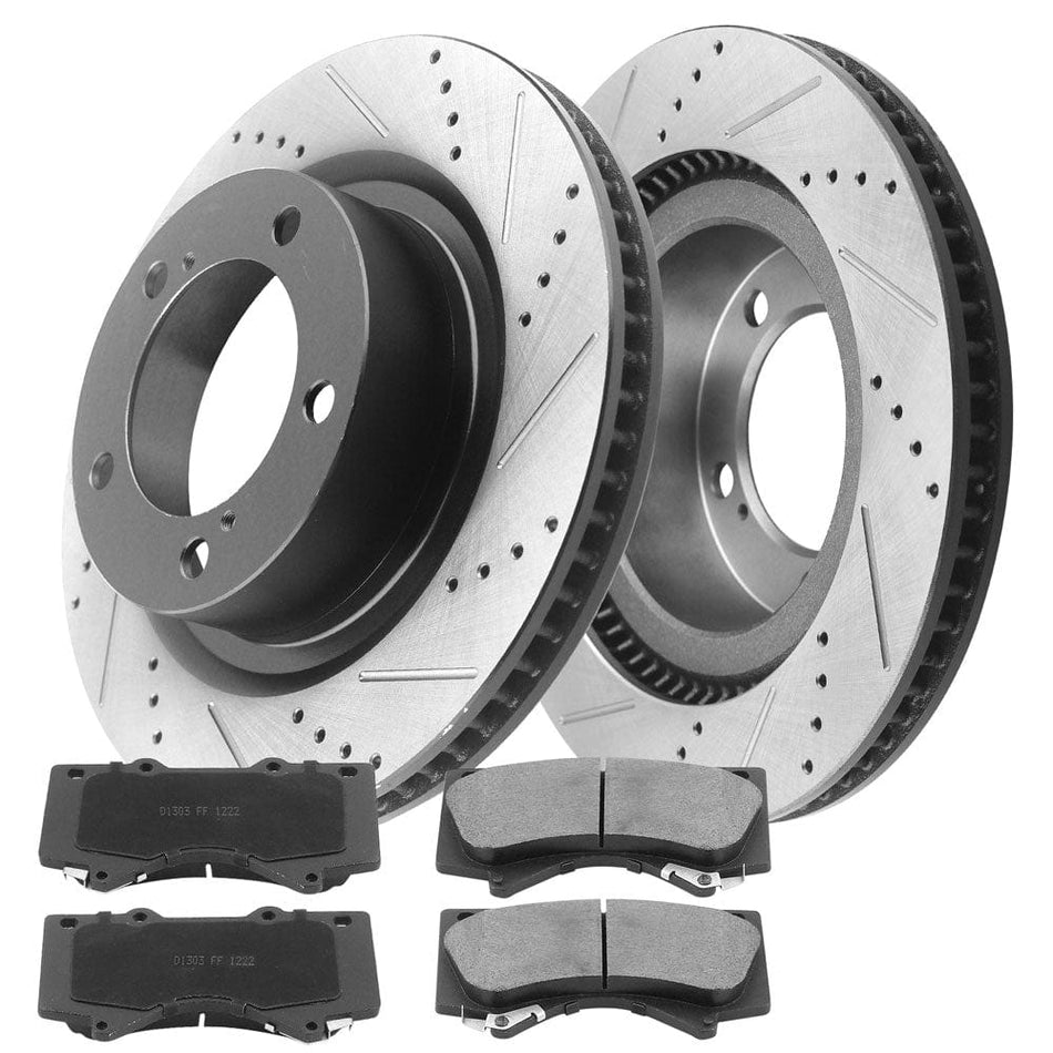 Front Drilled & Slotted Disc Brake Rotors + Ceramic Pads Fits for 17-19 Lexus LX570, 16-20 Toyota Land Cruiser, 08-20 Toyota Sequoia, 07-20 Toyota Tundra