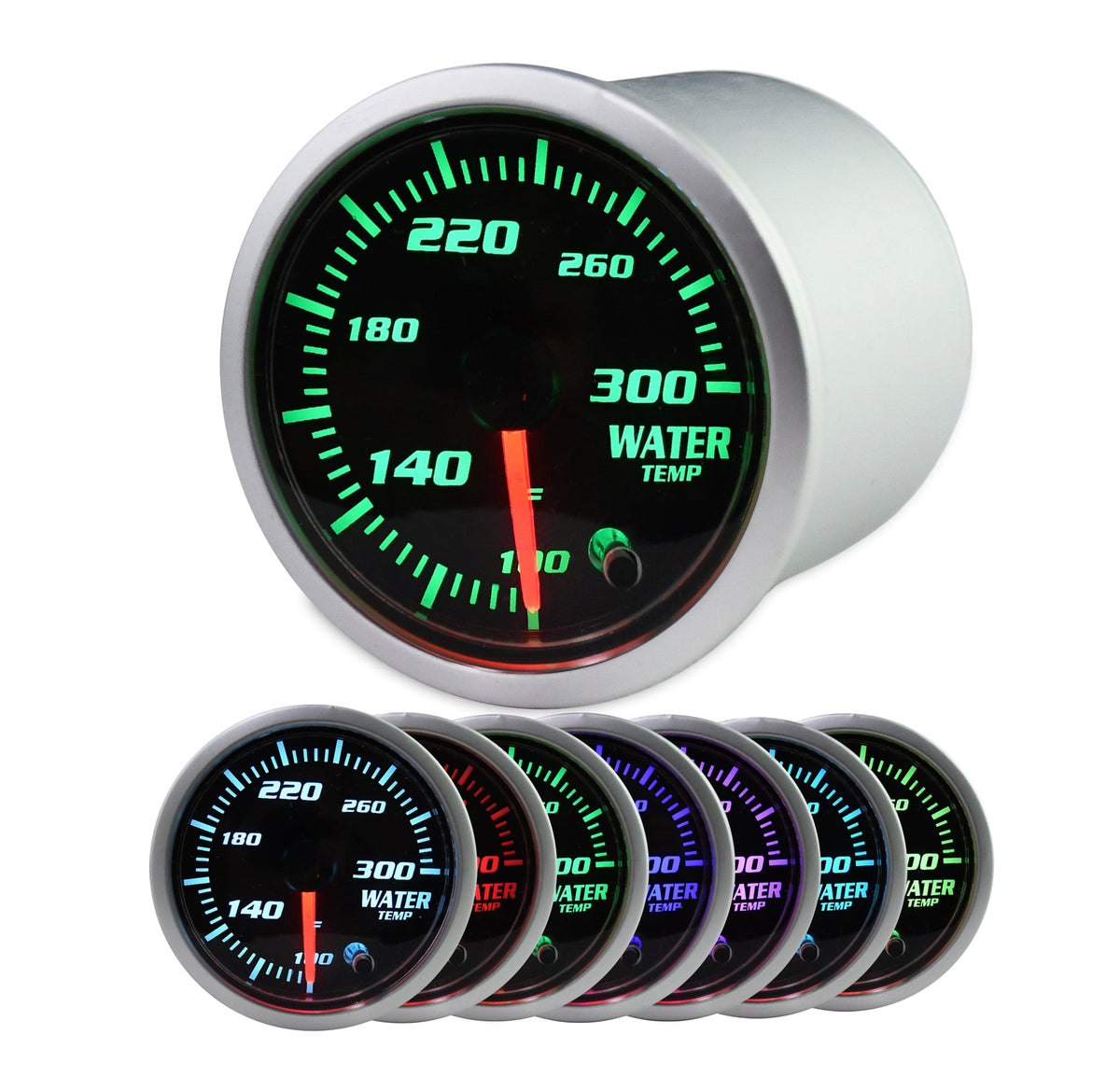 2'' 52mm Temp Gauge, Water Temp Gauge 7 Color LED Display Water Temperature Gauge Sensor Car Meter