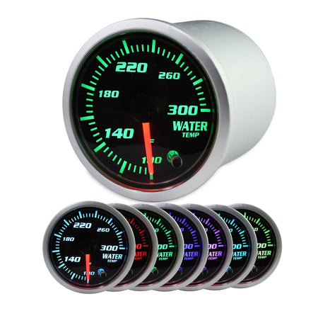 2'' 52mm Temp Gauge, Water Temp Gauge 7 Color LED Display Water Temperature Gauge Sensor Car Meter