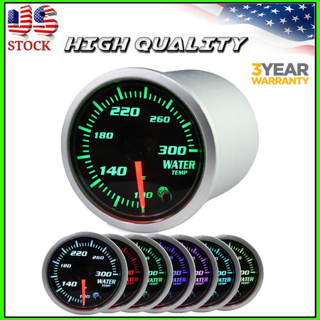 2'' 52mm Temp Gauge, Water Temp Gauge 7 Color LED Display Water Temperature Gauge Sensor Car Meter