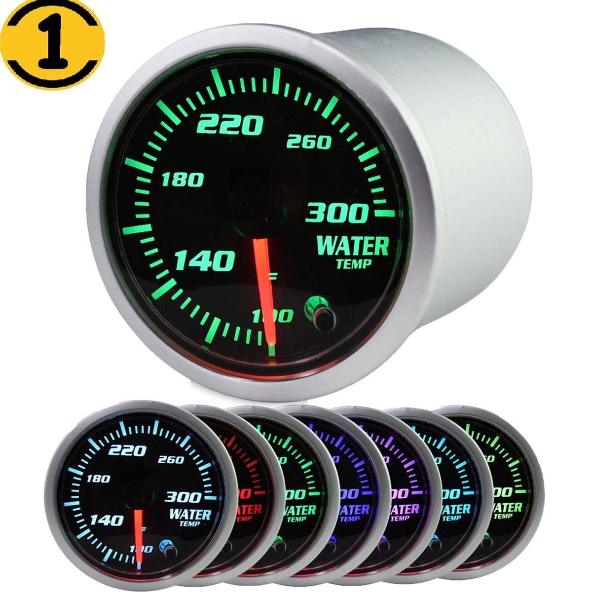 2'' 52mm Temp Gauge, Water Temp Gauge 7 Color LED Display Water Temperature Gauge Sensor Car Meter