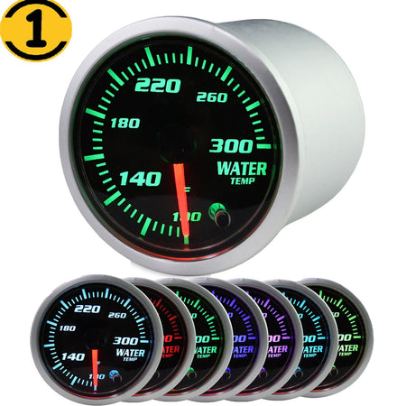 2'' 52mm Temp Gauge, Water Temp Gauge 7 Color LED Display Water Temperature Gauge Sensor Car Meter