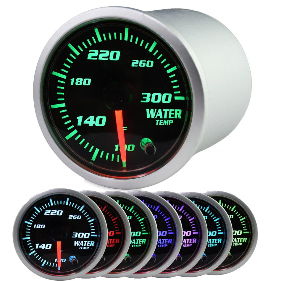 2'' 52mm Temp Gauge, Water Temp Gauge 7 Color LED Display Water Temperature Gauge Sensor Car Meter