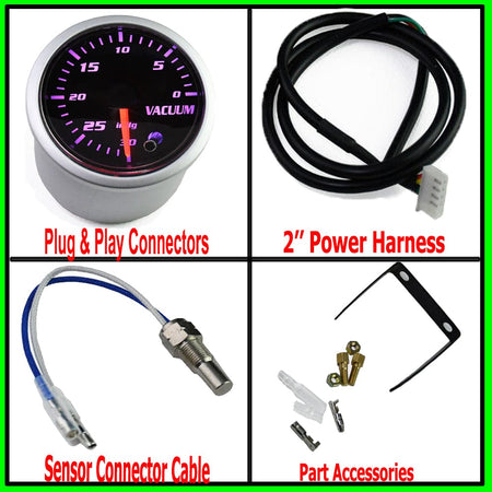 7 Color Vacuum Gauge Kit-2 Inch 52mm Vacuum Indicator Gauge 0 to 30 in.HG Vacuum Auto Car Meter Smoke Tint Lens 12V