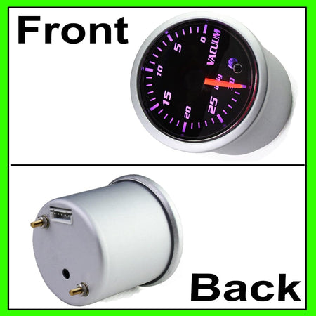 7 Color Vacuum Gauge Kit-2 Inch 52mm Vacuum Indicator Gauge 0 to 30 in.HG Vacuum Auto Car Meter Smoke Tint Lens 12V