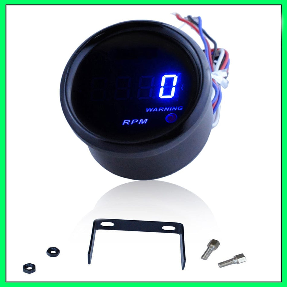 MotorbyMotor 2" 52mm RPM Gauge, Electronic Tachometer Tacho Gauge Blue Digital LED Car Meter  0-9999 RPM