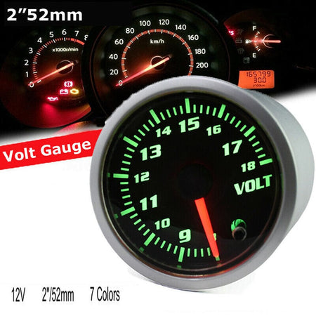 MotorbyMotor 52mm Voltage Gauge 7 Color LCD Digital 2" Voltmeter Guage Sensor Kit for Auto Car-Smoke Lens