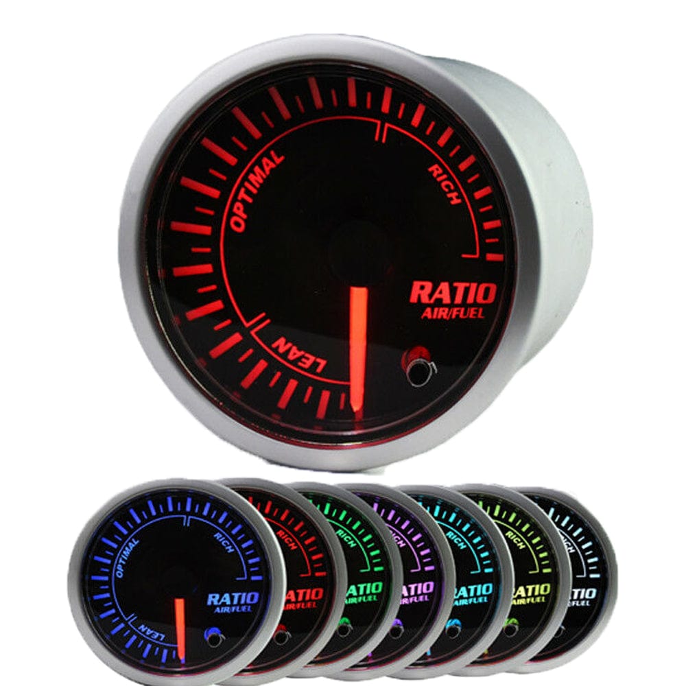 MotorbyMotor 7 Color Air Fuel Ratio AFR Gauge, Pointer Universal 2-1/16" 52mm Smoked Lens Air Fuel Automotive Fuel Pressure Gauge