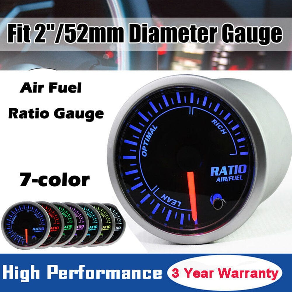 MotorbyMotor 7 Color Air Fuel Ratio AFR Gauge, Pointer Universal 2-1/16" 52mm Smoked Lens Air Fuel Automotive Fuel Pressure Gauge