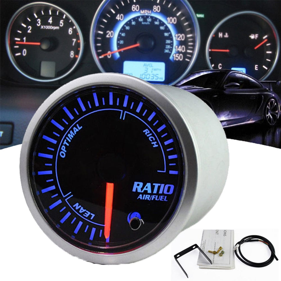 MotorbyMotor 7 Color Air Fuel Ratio AFR Gauge, Pointer Universal 2-1/16" 52mm Smoked Lens Air Fuel Automotive Fuel Pressure Gauge