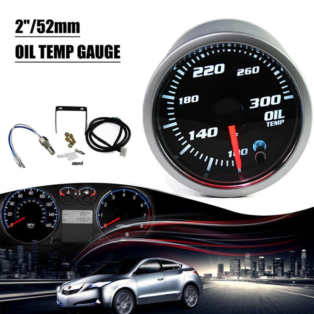 MotorbyMotor 7 Color Oil Temperature Gauge 52mm 2" Oil Tempe Gauge-with Electronic Sensor-Black Dial-Smoked Lens