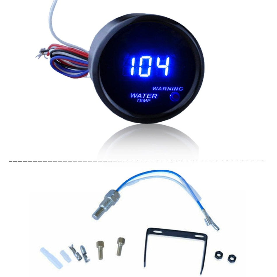 MotorbyMotor Digital Water Temperature Gauge 2" 52mm Electronic Blue LED Water Temp Gauge for Car Automotive(Fahrenheit) DC 12V
