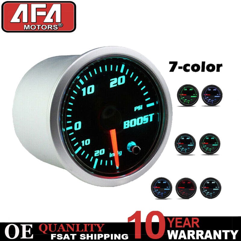 2'' 52mm 7 Color LED Mechanical Turbo Boost PSI Pressure Vacuum Gauge Meter 12V