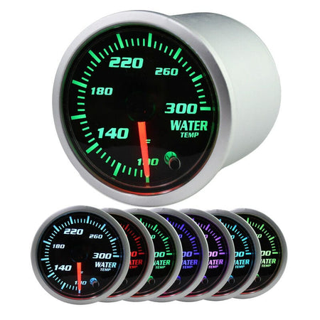 2" Coolant Water Temp Gauge Thermo 100-300 Fahrenheit Meter 1/8 NPT 7 LED Color