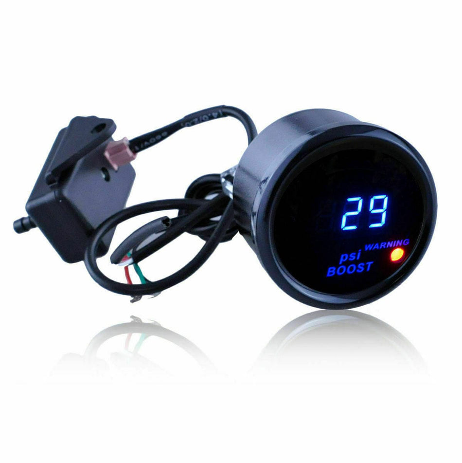 Blue Digital Boost Gauge 52mm 0-29 PSI Turbo Pressure Meter 2" with FREE Mount