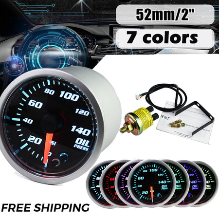 MotorbyMotor 2" (52mm) Electronic Oil Pressure Gauge Kit -7 Color 140PSI Digital LED Display PSI Oil Press Gauge