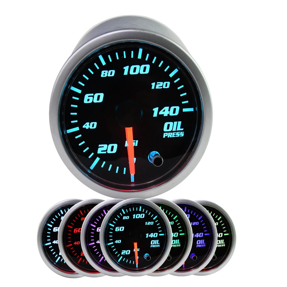 MotorbyMotor 2" (52mm) Electronic Oil Pressure Gauge Kit -7 Color 140PSI Digital LED Display PSI Oil Press Gauge