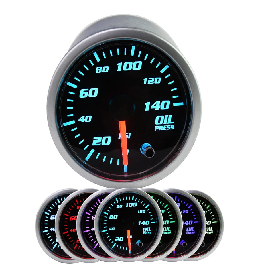 MotorbyMotor 2" (52mm) Electronic Oil Pressure Gauge Kit -7 Color 140PSI Digital LED Display PSI Oil Press Gauge