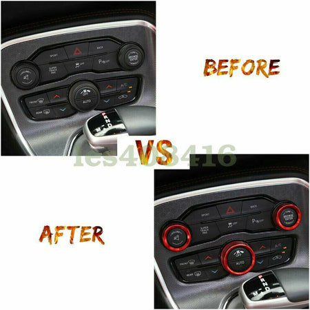 3X Red Air Condition & Audio Switch Knob Trim Ring for Dodge Challenger/Charger