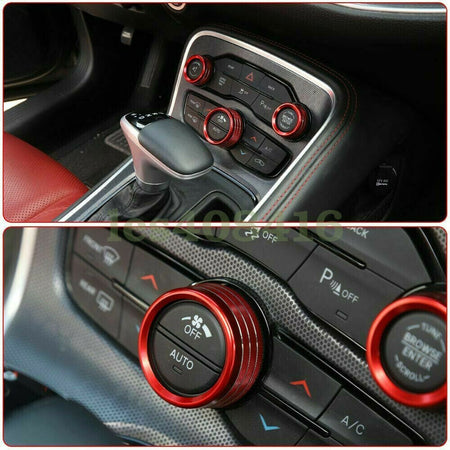 3X Red Air Condition & Audio Switch Knob Trim Ring for Dodge Challenger/Charger