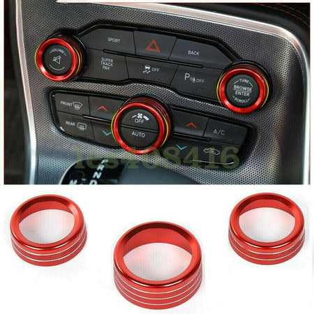 3X Red Air Condition & Audio Switch Knob Trim Ring for Dodge Challenger/Charger