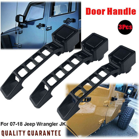 3pcs Black Front Tailgate Exterior Door Handles Fits for 2007-2018 Jeep Wrangler JK-4Door
