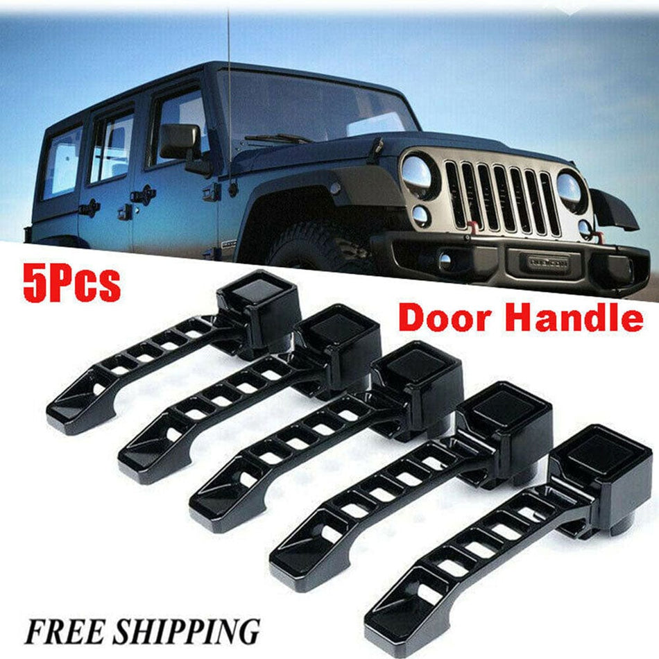 5pcs Black Front Tailgate Exterior Door Handles Fits for 2007-2018 Jeep Wrangler JK-4Door