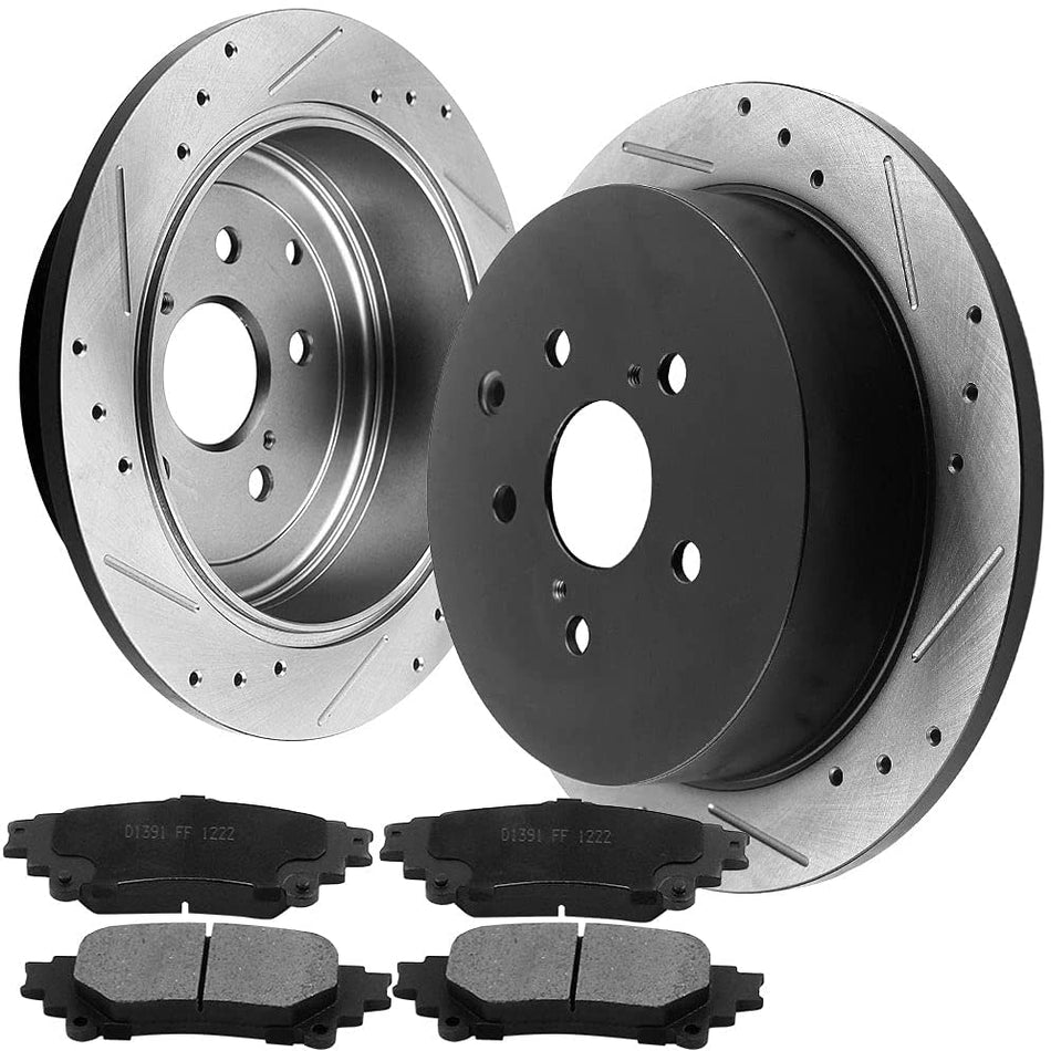 Rear Drilled Brake Rotors Ceramic Pads for Toyota Sienna Highlander RX350 RX450H