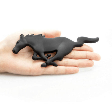 Ford Mustang Black Running Horse Emblem - Front Grille Badge with Hardware Kit