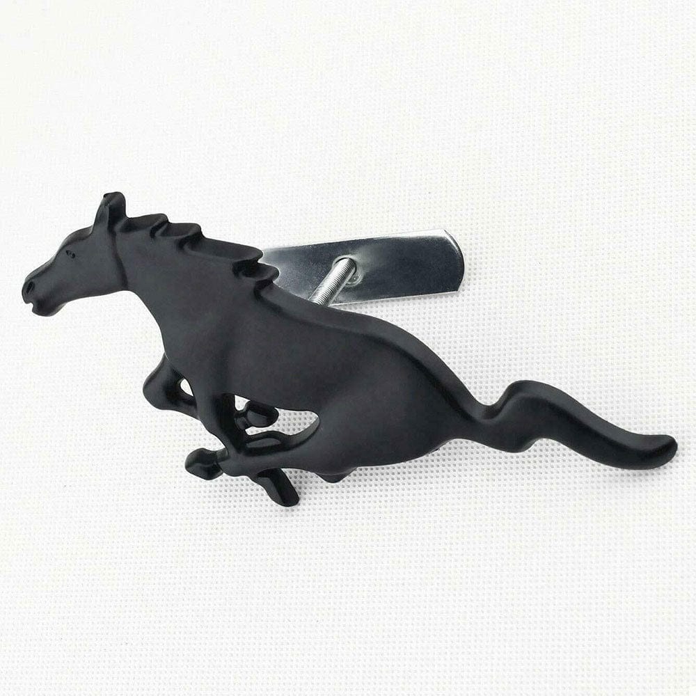 Ford Mustang Black Running Horse Emblem - Front Grille Badge with Hardware Kit