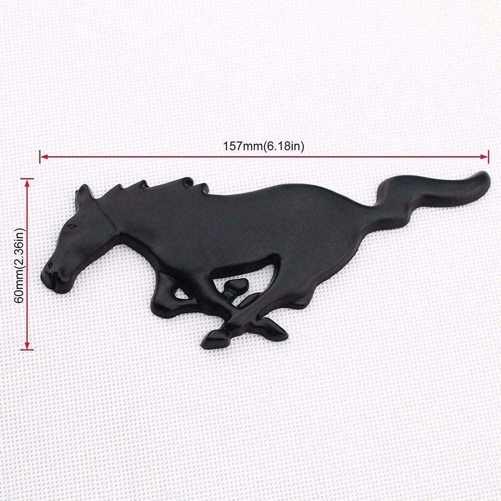 Ford Mustang Black Running Horse Emblem - Front Grille Badge with Hardware Kit