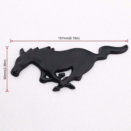 Ford Mustang Black Running Horse Emblem - Front Grille Badge with Hardware Kit