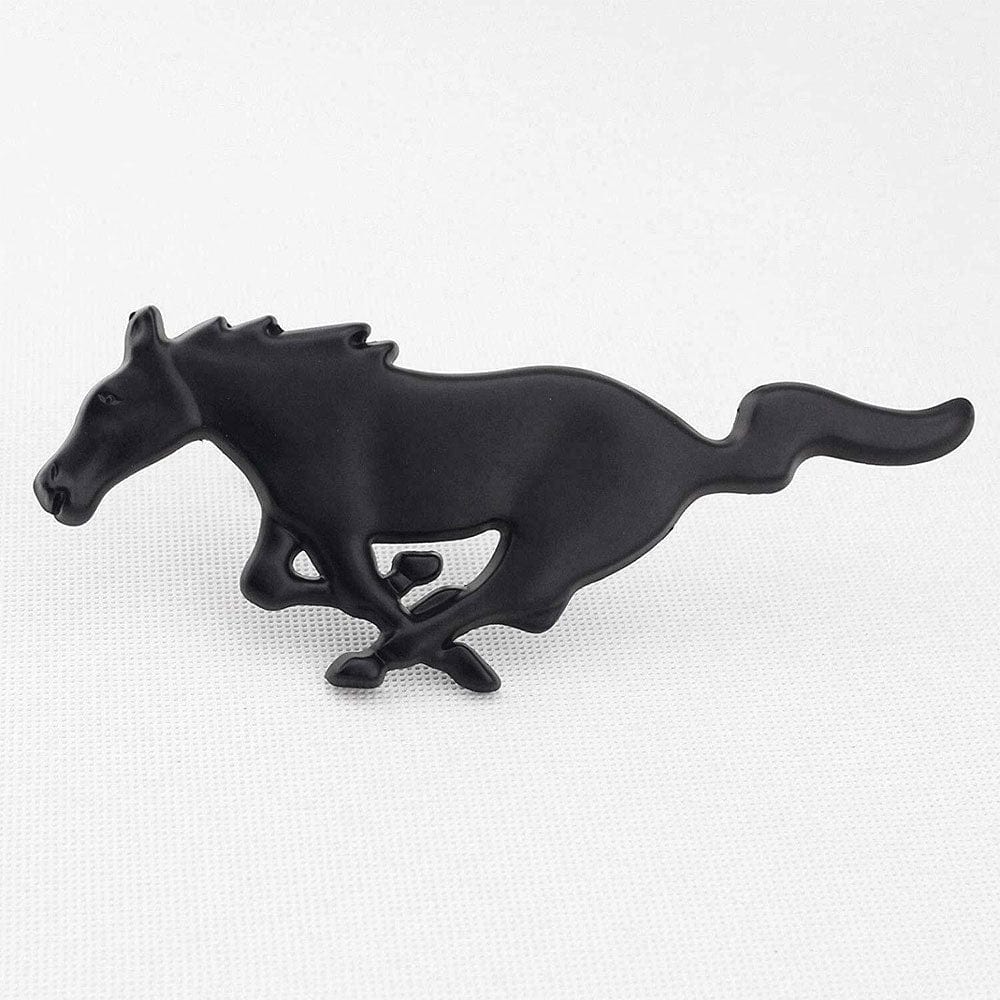 Ford Mustang Black Running Horse Emblem - Front Grille Badge with Hardware Kit