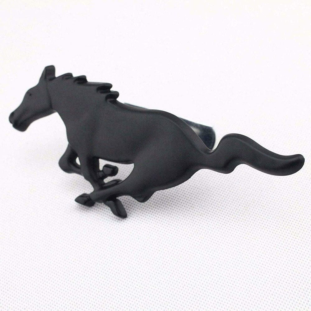 Ford Mustang Black Running Horse Emblem - Front Grille Badge with Hardware Kit
