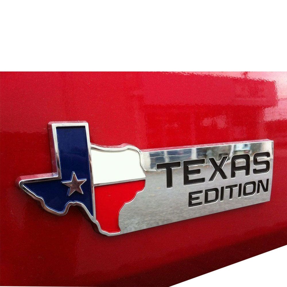 2x Auto Electronix Texas Star Edition 3 Emblems – Black & Red, Self-Adhesive, Universal For Tacoma Tundra