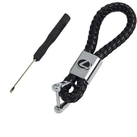 Lexus Logo Keychain Black Calf Leather Alloy Decoration Gift Accessories