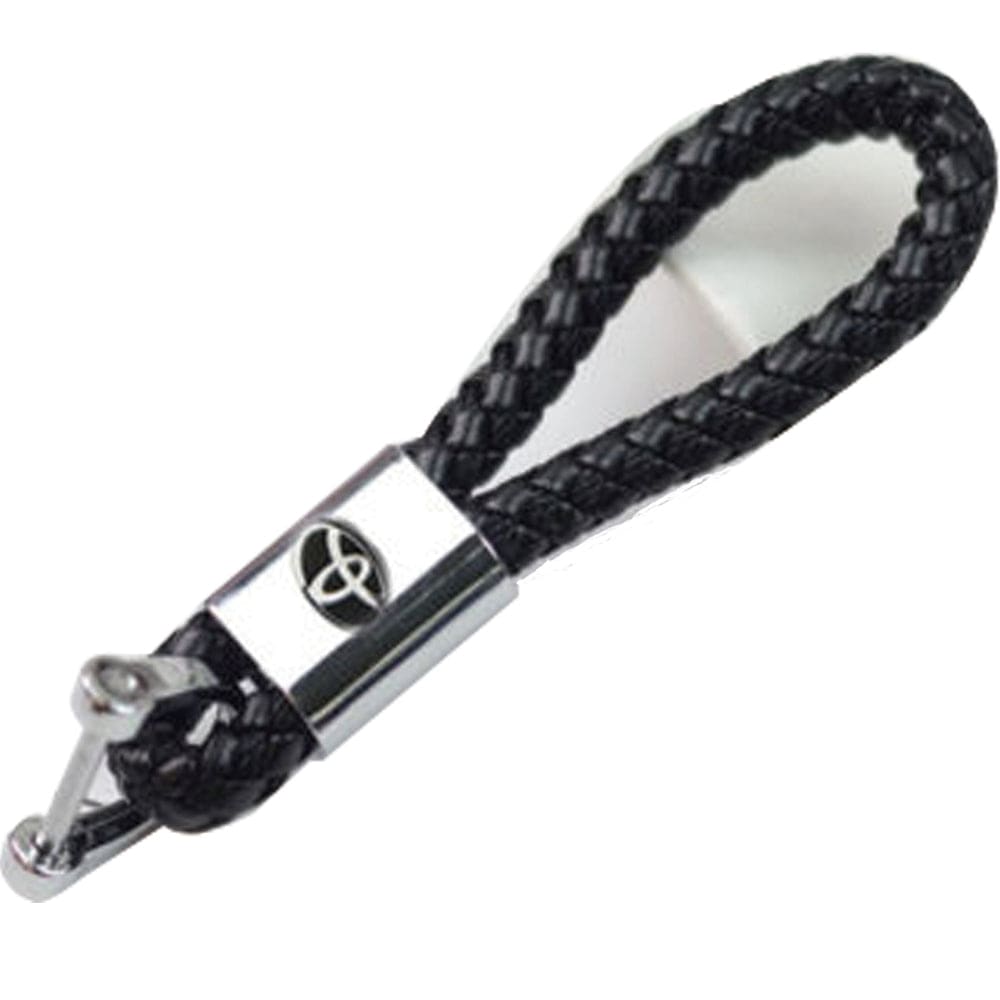 Toyota Logo Keychain Black Calf Leather Alloy Decoration Gift Accessories