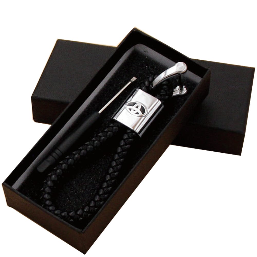 Toyota Logo Keychain Black Calf Leather Alloy Decoration Gift Accessories