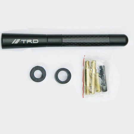 Universal Fit Functional Black Carbon Fiber Antenna Short 4.7 Inch Trd Logo 12Cm