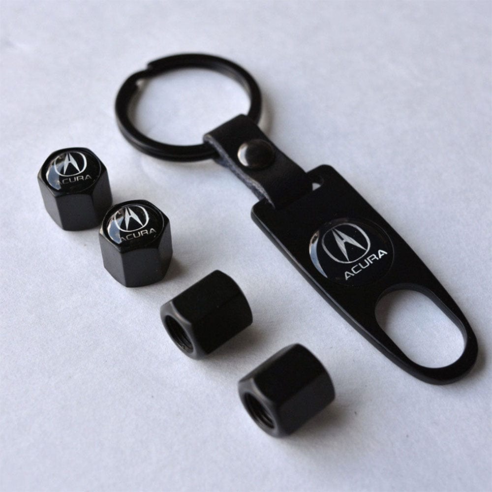 Wheel Tire Valve Dust Stems Air Caps + Acura Logo Keychain Emble