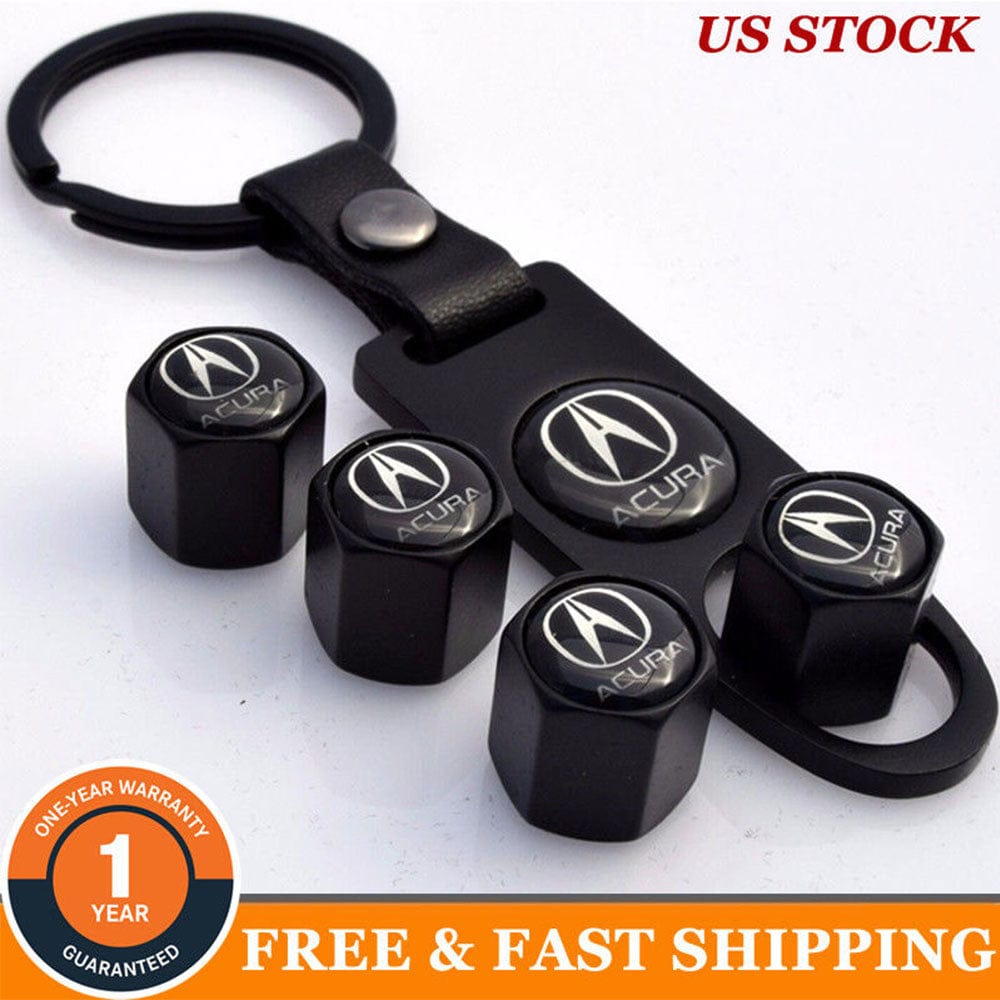 Wheel Tire Valve Dust Stems Air Caps + Acura Logo Keychain Emble
