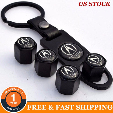 Wheel Tire Valve Dust Stems Air Caps + Acura Logo Keychain Emble