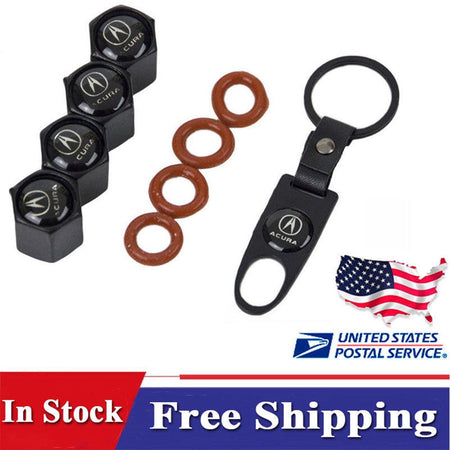 Wheel Tire Valve Dust Stems Air Caps + Acura Logo Keychain Emble