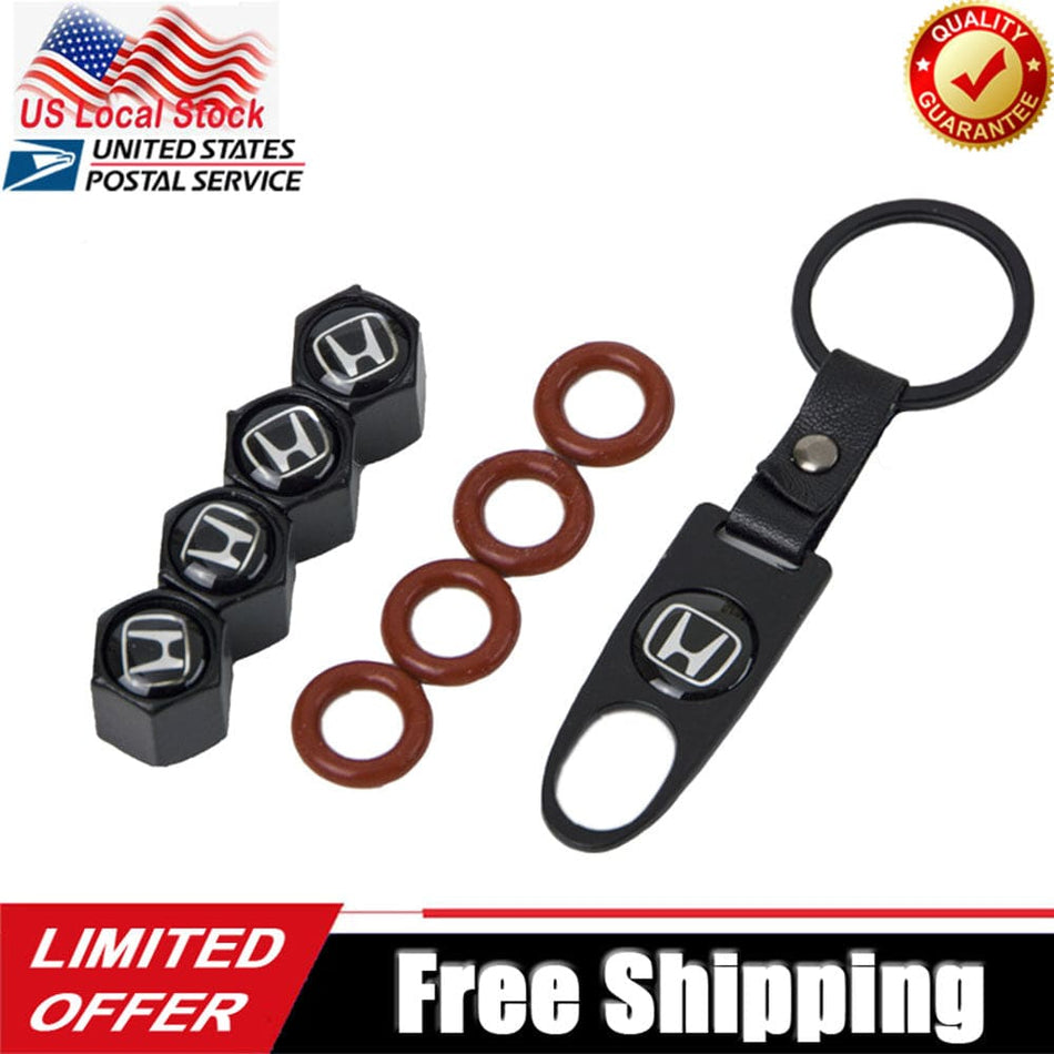 Wheel Tire Valve Dust Stems Air Caps + Honda Logo Keychain