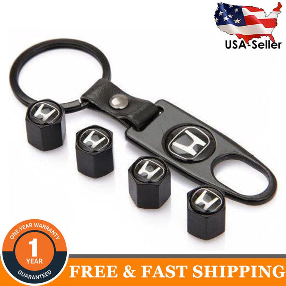 Wheel Tire Valve Dust Stems Air Caps + Honda Logo Keychain